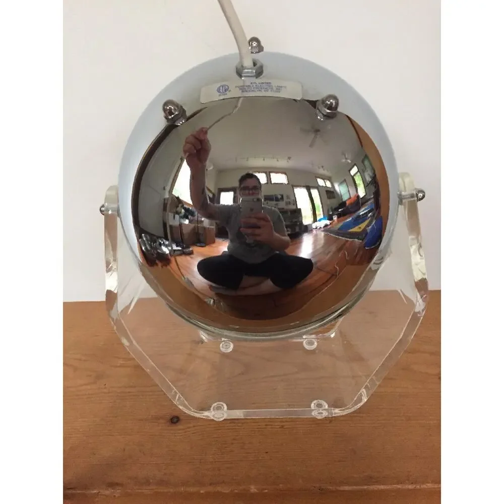 Vtg Disco Chrome Acrylic Lighted Eye Ball Light Magnifying Vanity Make Up Mirror